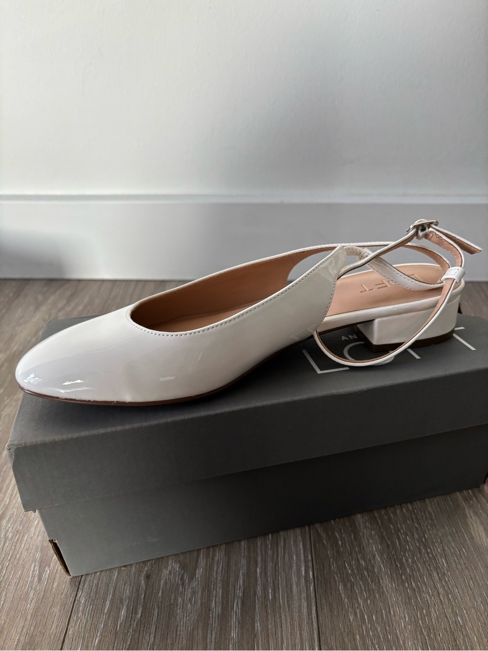 LOFT White Patent Leather Slingback Block Heel Mules